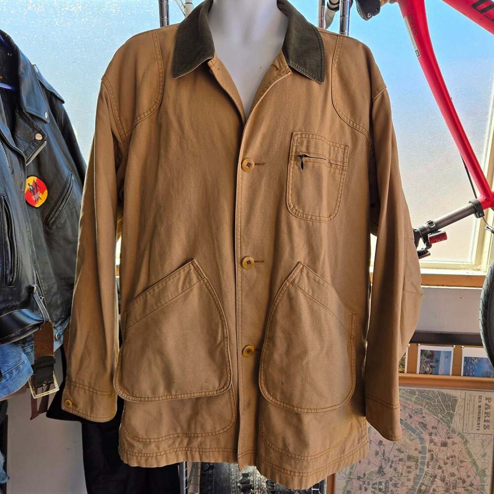 L.L. Bean Field Coat Jacket Size L Reg Saddle Tan Corduroy Collar